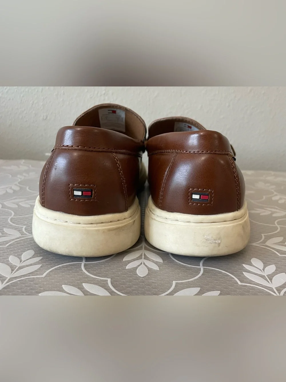 Tommy Hilfiger Men’s Brown Leather Loafers Logo Bit Slip On Shoes